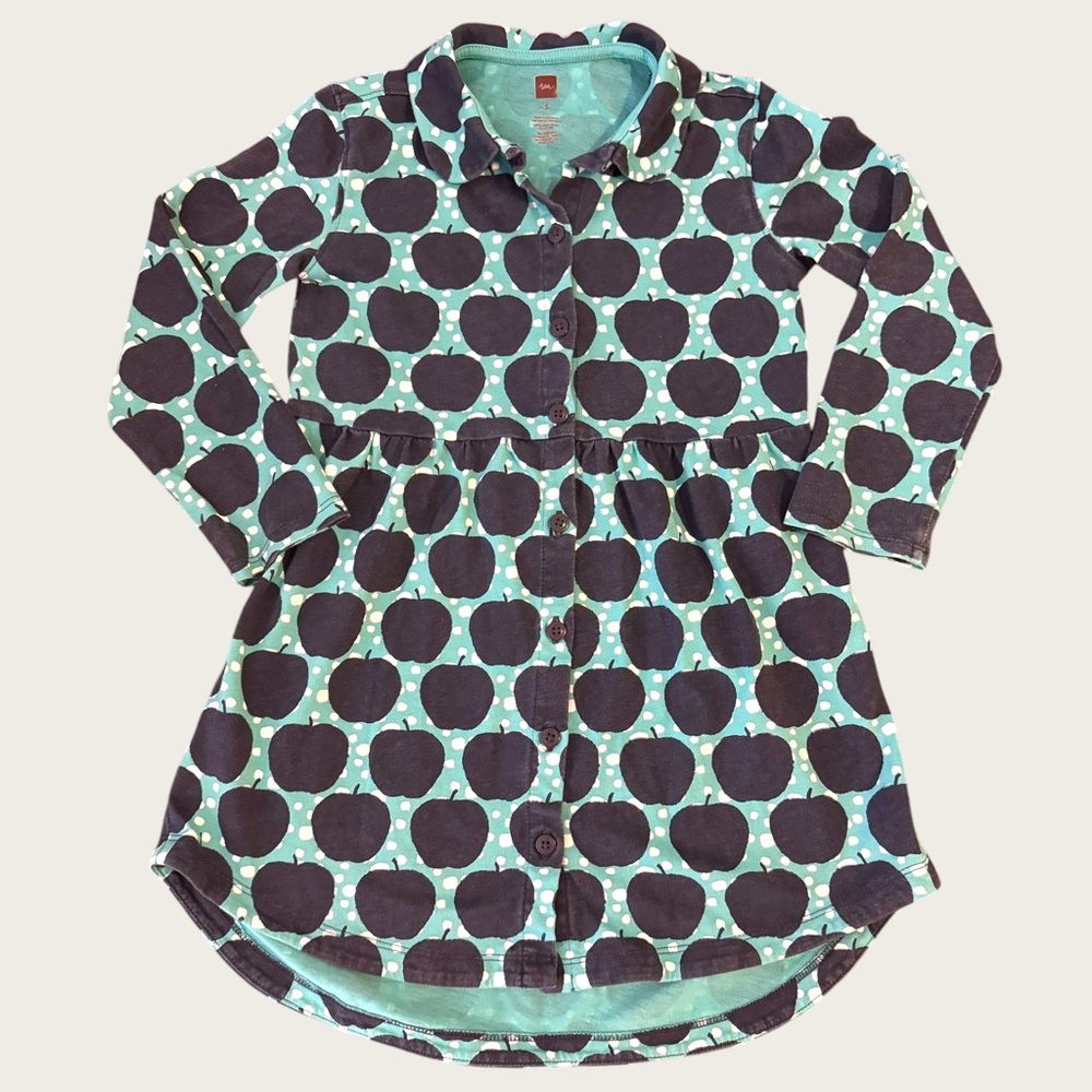 Tea Collection Long Sleeve Shirt Dress - Navy Apples